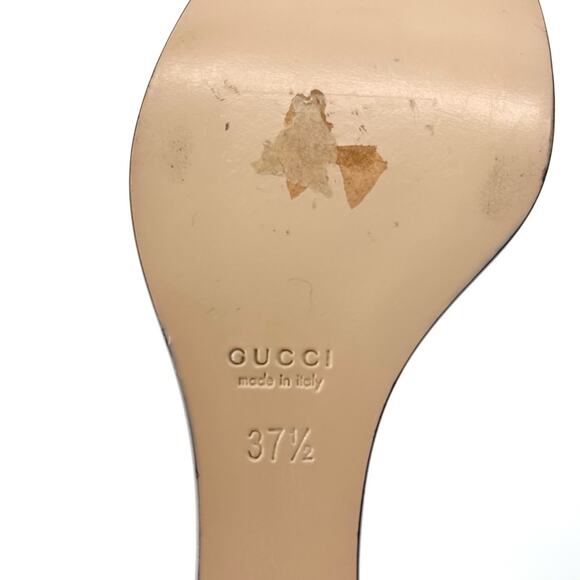 Gucci Sally Nappa Leather Navy Ivory Snake Platform Wedge Sandals 37.5 - Picture 9 of 10